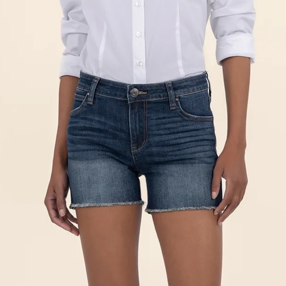 Kut From the Kloth Gidget Fray Shorts Mid-Rise Denim Women’s 14 Dark Wash